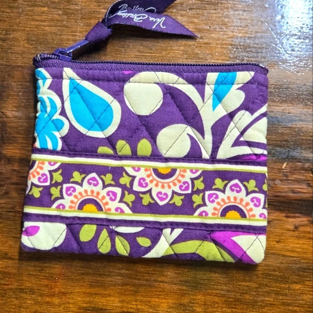 Vera Bradley Plum Crazy Coin Purse Retired Cotton Quilted Zippered Bag